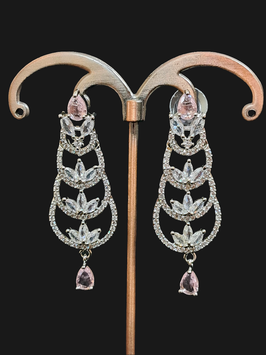 Aqua Pink Stone with American Diamond Earring | Garimas