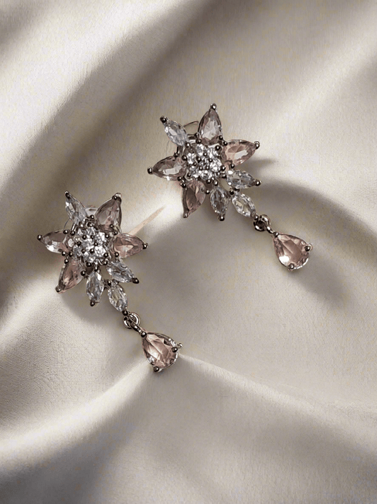 Silver Plated Aqua Pink Stone American Diamond Necklace Sets - Garimas