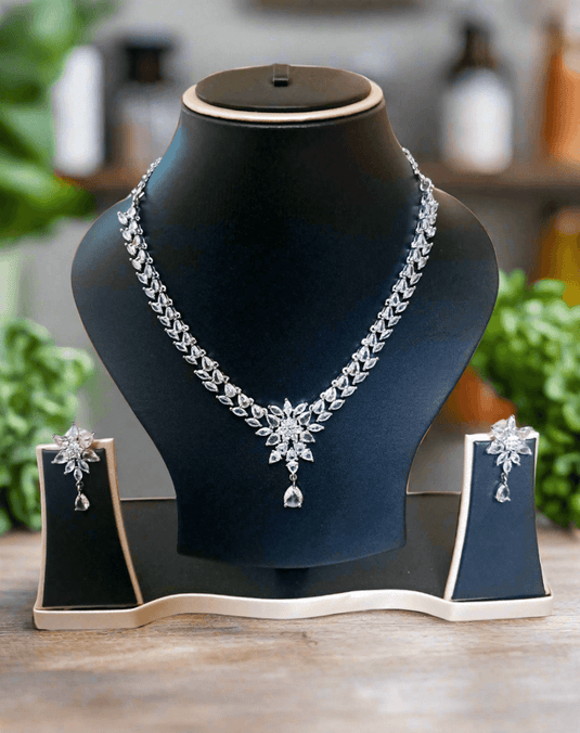 Silver Plated Aqua Pink Stone American Diamond Necklace Sets | Garimas Lifestyle