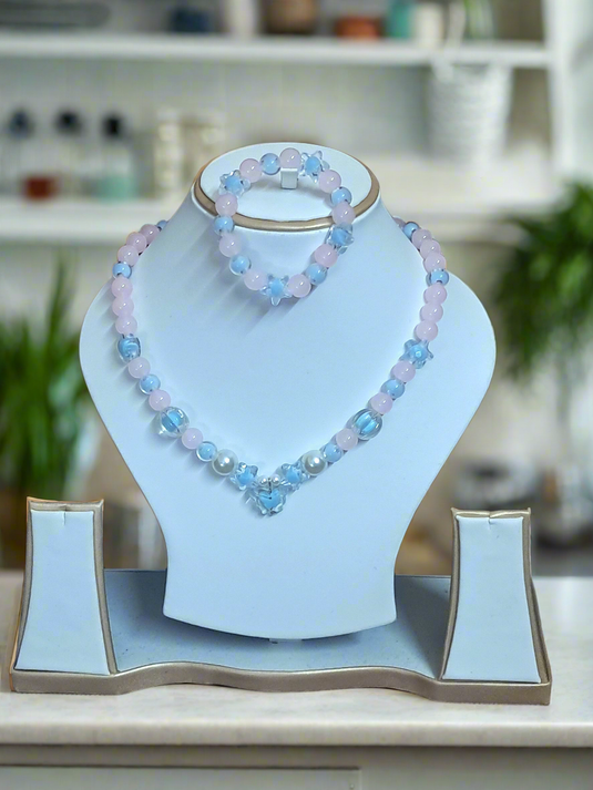 Pink Glass Beads Necklace and Bracelet Set for Girls | GARIMAS