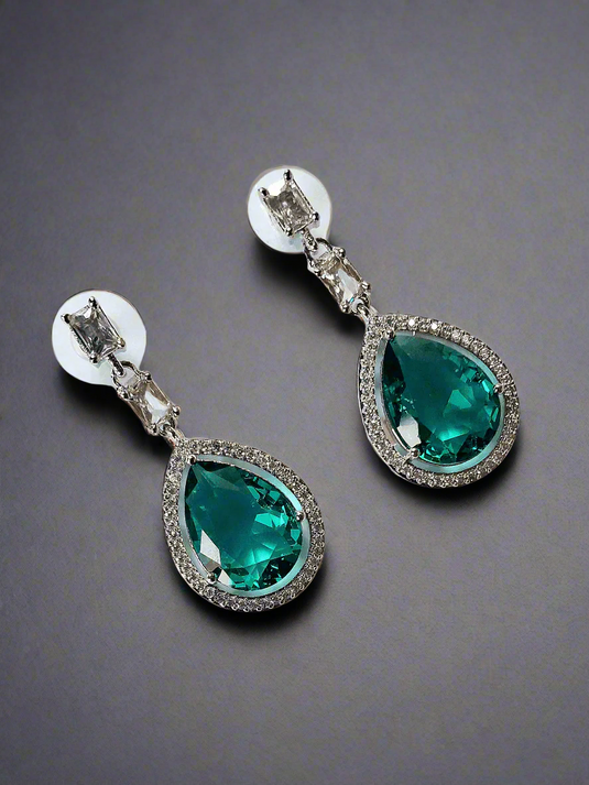 Aqua Green Stone American Diamond Brass Drops | Garimas
