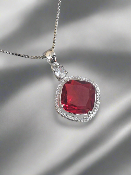 Rhodium-Plated Ruby & CZ Studded Pendant Necklace Set | Garimas Lifestyle
