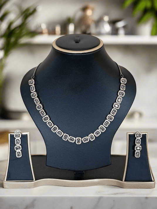 Black Rose Gold Plated American Diamond Necklace Sets | Garimas