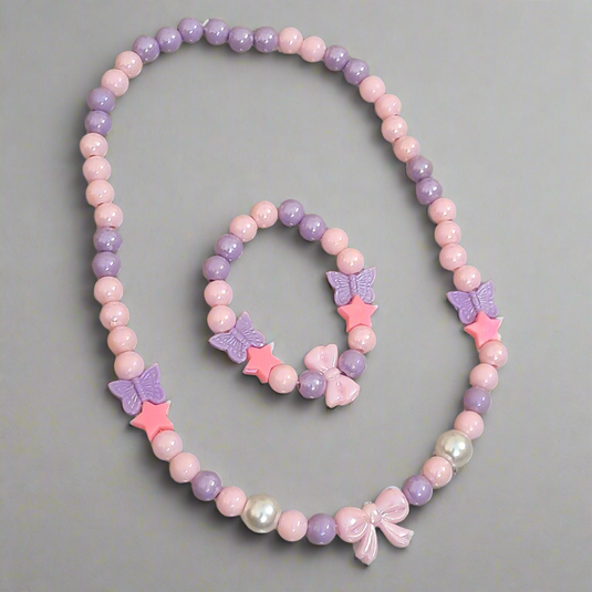 Girls Pink and Purple Necklace and Bracelet Combo | GARIMAS