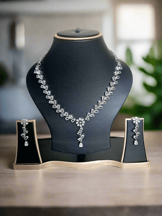Silver-plated American Diamond-style necklace set, fashion jewellery by GARIMAS.