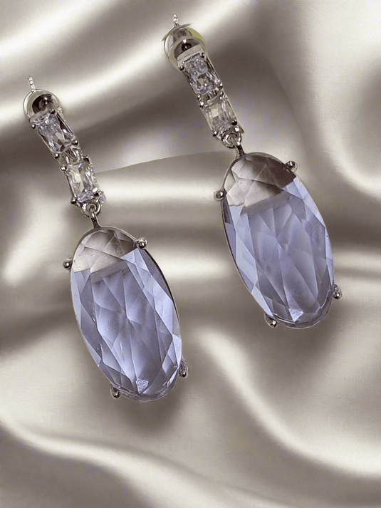 Silver Plated Aqua Purple Stone American Diamond Necklace Sets - Garimas