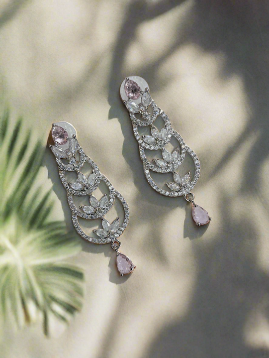 Aqua Pink Stone with American Diamond Earring | Garimas