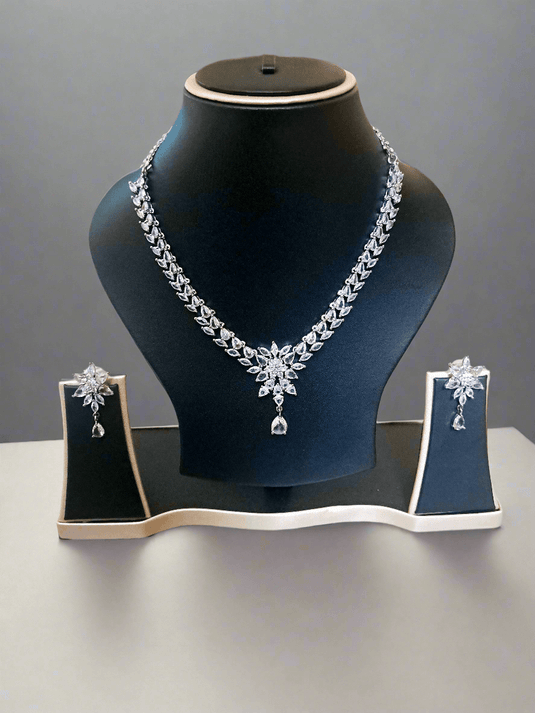 Silver Plated Aqua Pink Stone American Diamond Necklace Sets | Garimas Lifestyle