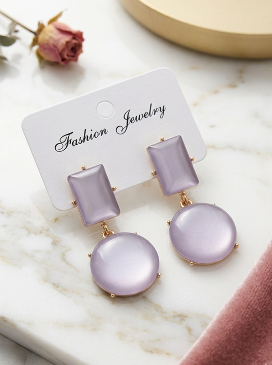 GARIMAS lavender purple geometric drop earrings with rectangular tops and round drops