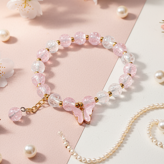 Sparkle Glass Beads Tassel Bracelet With Cute Enamel Butterfly Charm | Garimas