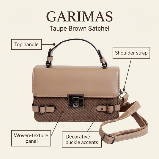 GARIMAS Taupe Brown Faux Leather Handbag for Girls