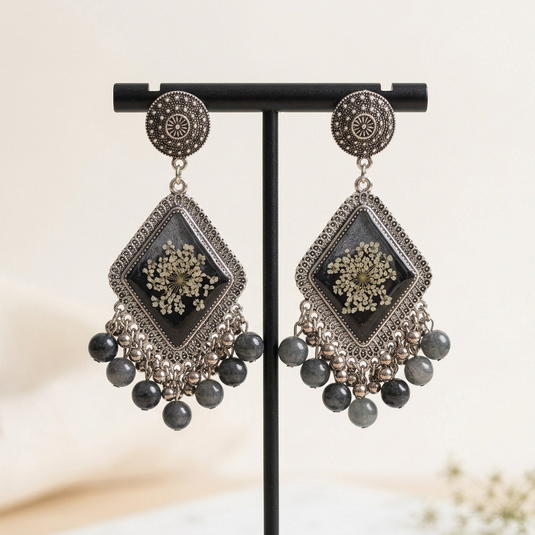Handmade Floral Resin Statement Earrings