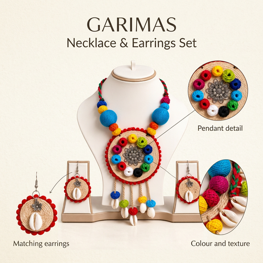 GARIMAS multicolour round necklace set detail infographic