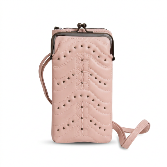 GARIMAS Light Pink Crossbody Faux Leather Sling Bag with Kiss-Lock Mobile Pouch