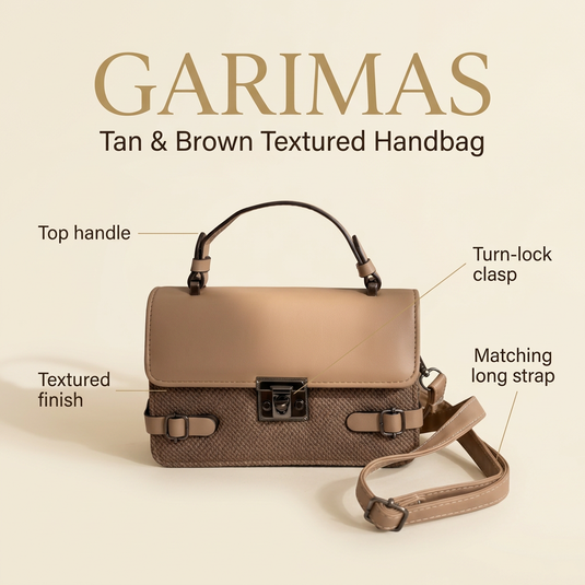 Tan & Brown Textured Top-Handle Handbag