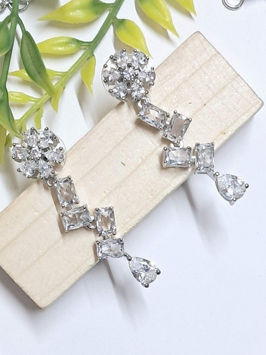 Silver Plated American Diamond Necklace Sets With White Stone - Garimas