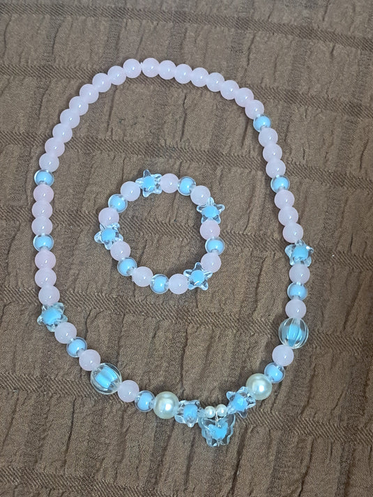 Pink Glass Beads Necklace and Bracelet Set for Girls | GARIMAS