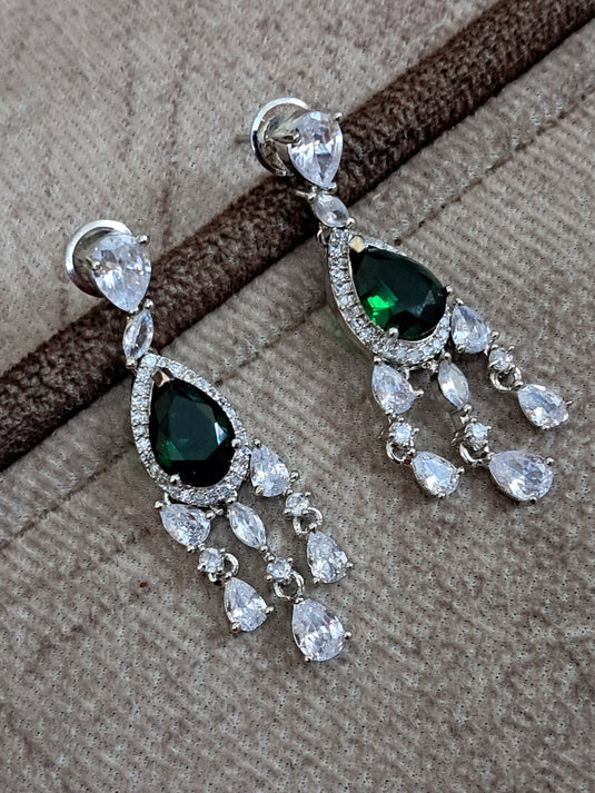 Green Stone with American Diamond Earring | Garimas Lifestyle