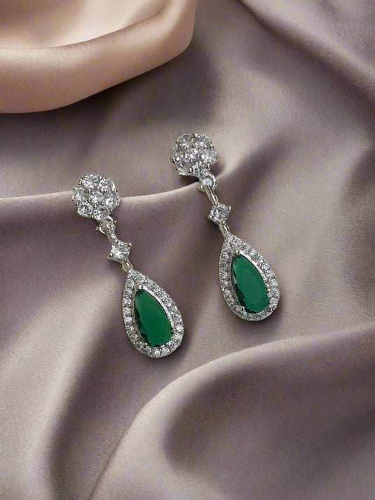 Green Stone with American Diamond Drop Earring | Garimas Lifestyle