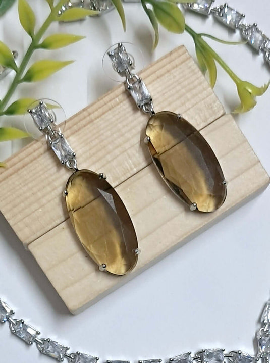 Silver Plated Aqua yellow Stone American Diamond Necklace Sets - Garimas