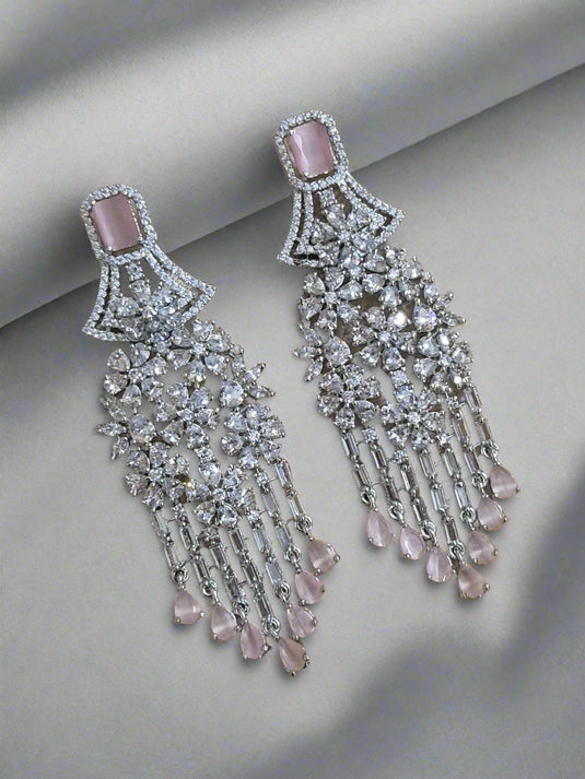 Aqua Pink Stone with American Diamond Earring | Garimas Lifestyle