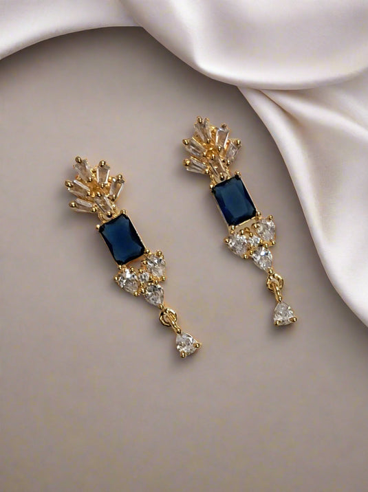 Gold Plated Blue Stone with American Diamond Earring | Garimas Lifestyle
