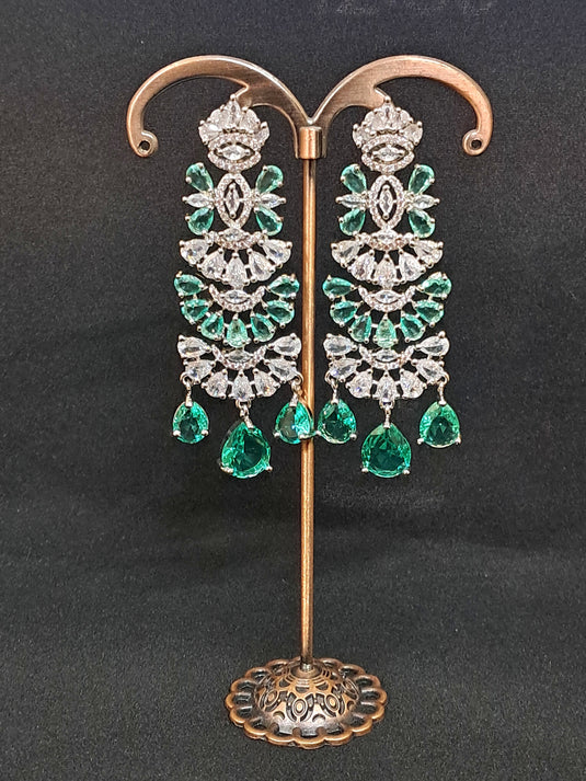 Aqua Green American Diamond Studded Crystal Brass Drops & Danglers | Garimas