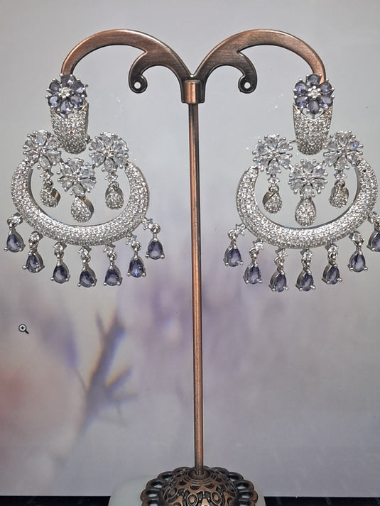 Purple American Diamond Dangler Earring Chadbali | Garimas