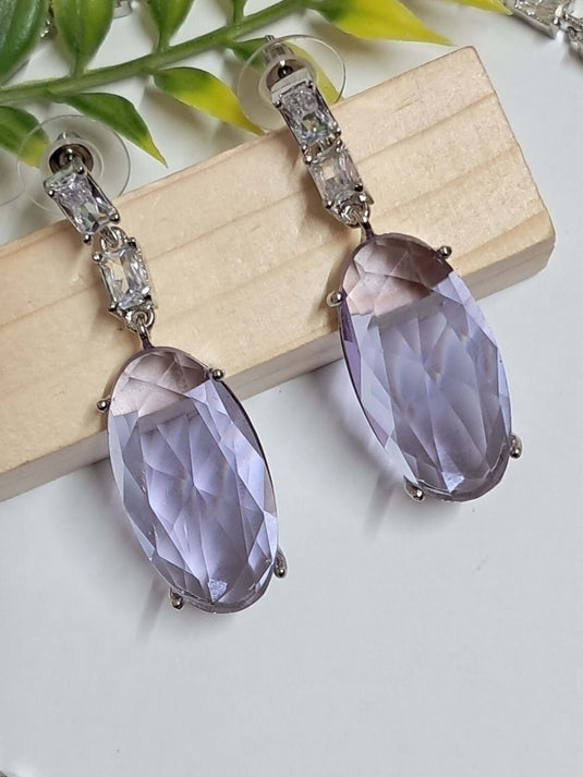 Silver Plated Aqua Purple Stone American Diamond Necklace Sets - Garimas