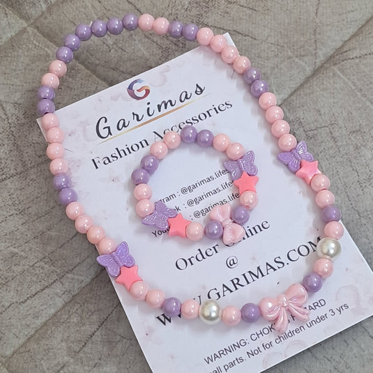 Girls Pink and Purple Necklace and Bracelet Combo | GARIMAS