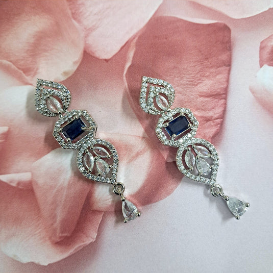 Blue Stone with American Diamond Drop Earring