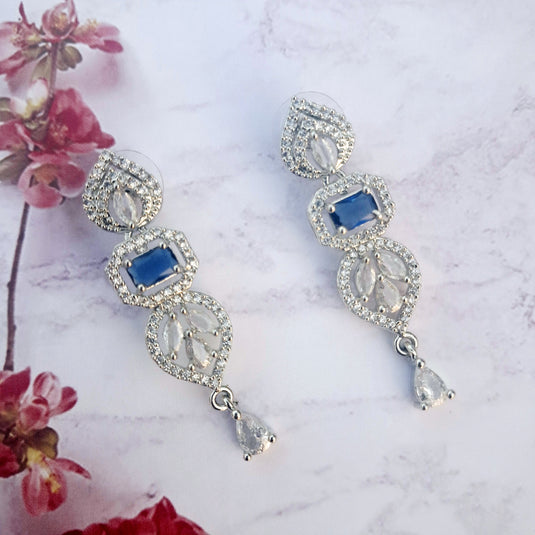 Blue Stone with American Diamond Drop Earring