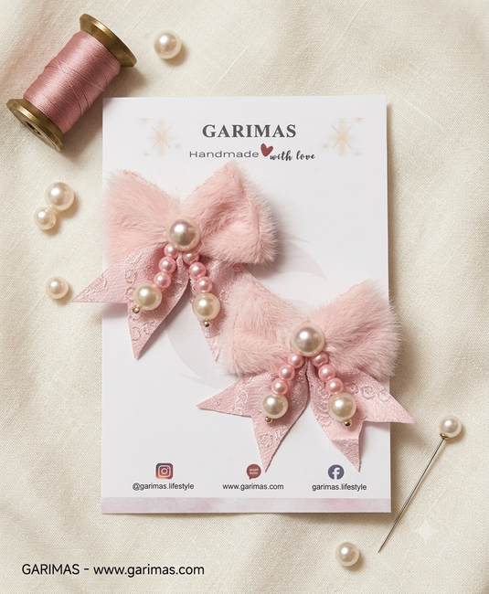 Pink Hair Clip Set for Girls Adorable Bow and Flower Designs Hair Pin Soft with Pearl Beads, Lightweight, and Stylish for Party and eremony