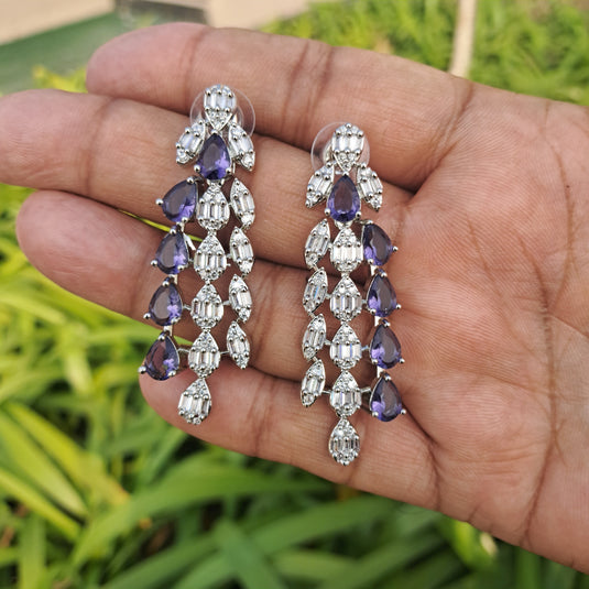 Silver Plated American Diamond Necklace Sets With Purple Stone