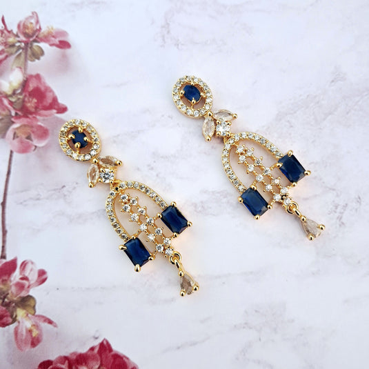 Gold Plated Blue Stone with American Diamond Earring