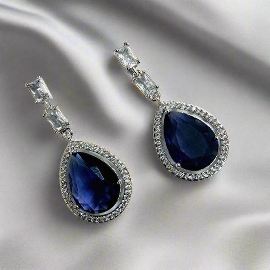Blue Stone American Diamond Brass Drops – product image | Garimas