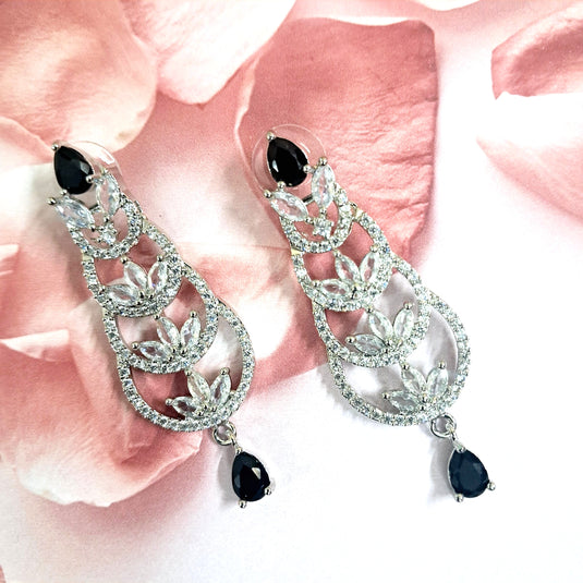 Black Stone with American Diamond Earring