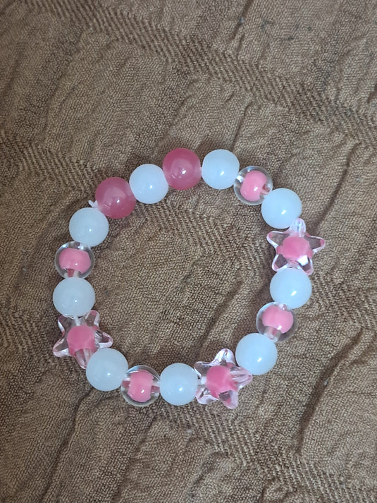 White Pink Glass Beads Necklace and Bracelet Set for Girls