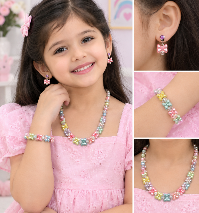 Children's jewellery set with necklaces, bracelet and earrings, colourful kids accessories by GARIMAS.