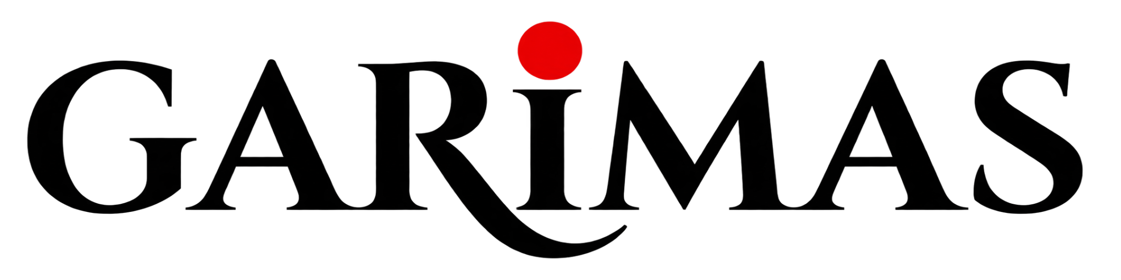 The Garimas brand logo, featuring the word 'GARIMA' in black serif lettering with a small red dot above the letter 'I', set against a solid white background.
