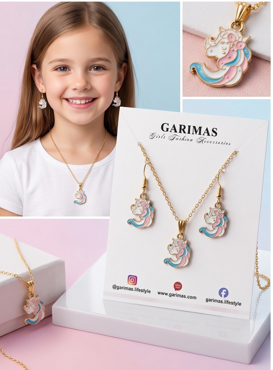 Unicorn Charms Pendant and Earring Set for Girls with  Golden Colour Chain
