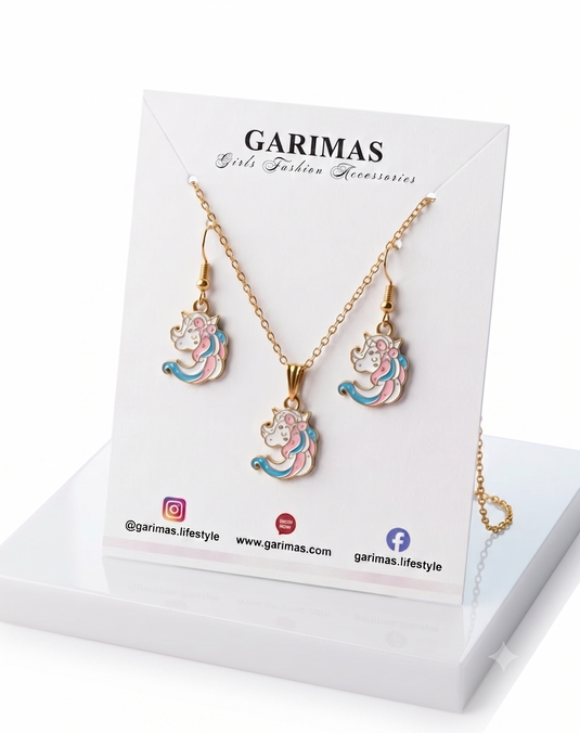Unicorn Charms Pendant and Earring Set for Girls with  Golden Colour Chain