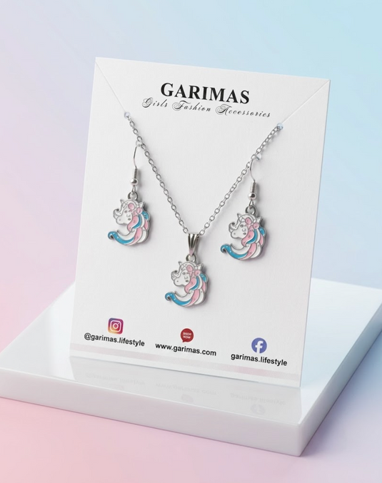 Unicorn Charms Pendant and Earring Set for Girls with  Silver Colour Chain