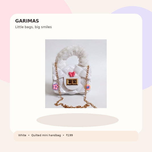 GARIMAS white kids handbag on a playful pastel lifestyle-style promotional background