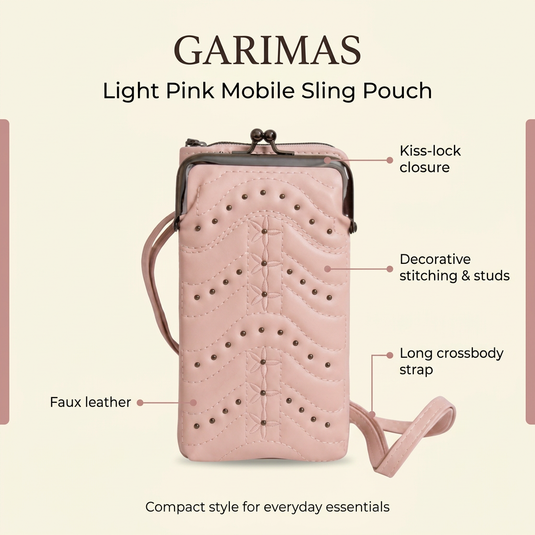 GARIMAS Light Pink Crossbody Faux Leather Sling Bag with Kiss-Lock Mobile Pouch