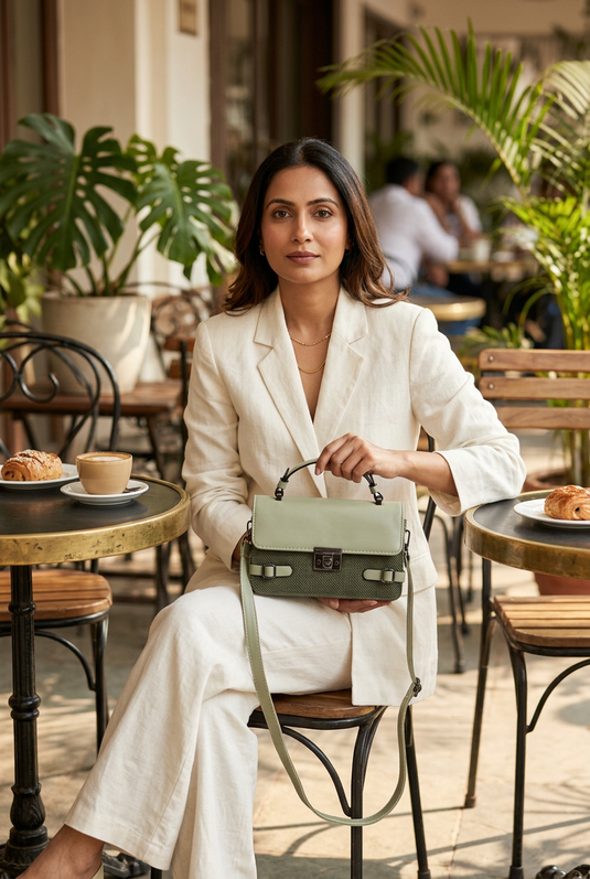 GARIMAS Sage Green Faux Leather Handbag for Girls