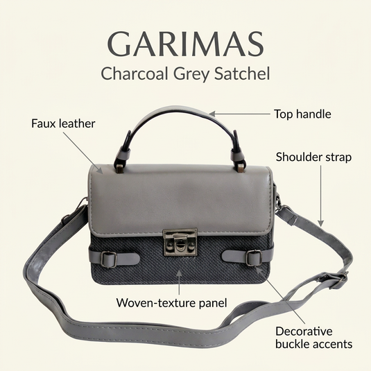 GARIMAS Charcoal Grey Faux Leather Handbag for Girls