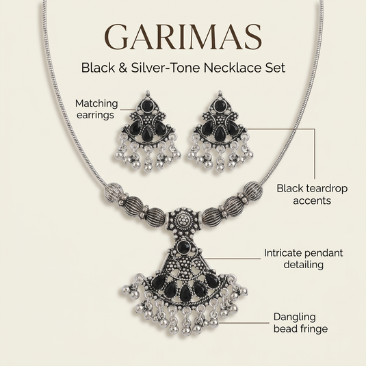 Black & Silver-Tone Necklace and Earrings Set