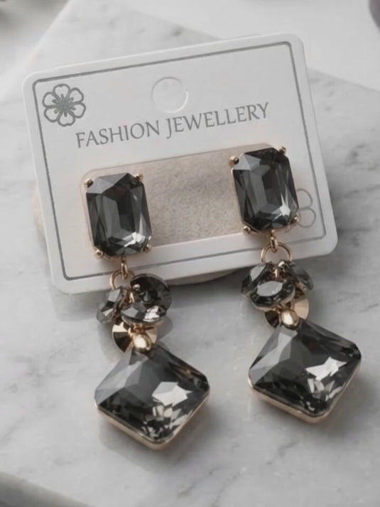 Smoky Black Crystal Gold-Tone Drop Earrings