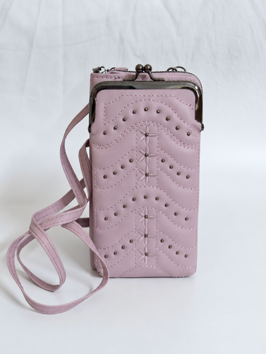 GARIMAS Lavender Crossbody Faux Leather Sling Bag with Kiss-Lock Mobile Pouch